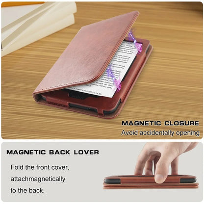For Kobo Clara Colour / Clara 2E Case Card Slots Stand Hand Strap PU Leather E-Reader Cover