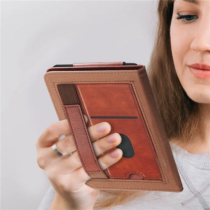 For Kobo Clara Colour / Clara 2E Case Card Slots Stand Hand Strap PU Leather E-Reader Cover