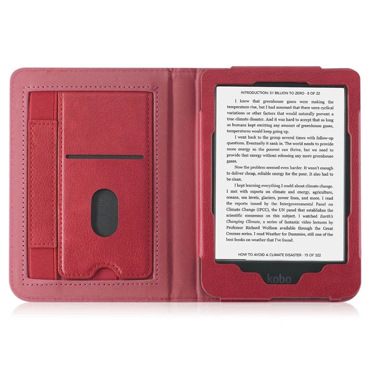 For Kobo Clara Colour / Clara 2E Case Card Slots Stand Hand Strap PU Leather E-Reader Cover