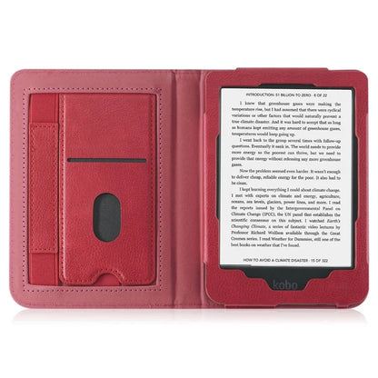 For Kobo Clara Colour / Clara 2E Case Card Slots Stand Hand Strap PU Leather E-Reader Cover