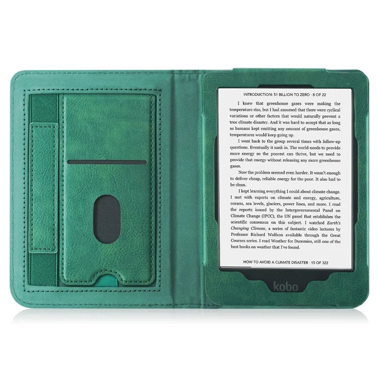 For Kobo Clara Colour / Clara 2E Case Card Slots Stand Hand Strap PU Leather E-Reader Cover