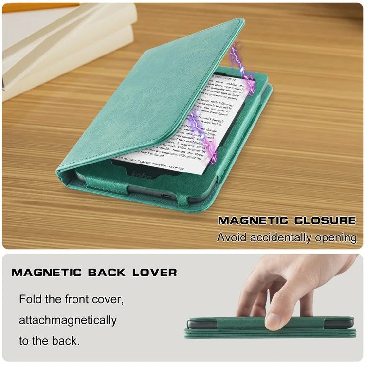 For Kobo Clara Colour / Clara 2E Case Card Slots Stand Hand Strap PU Leather E-Reader Cover