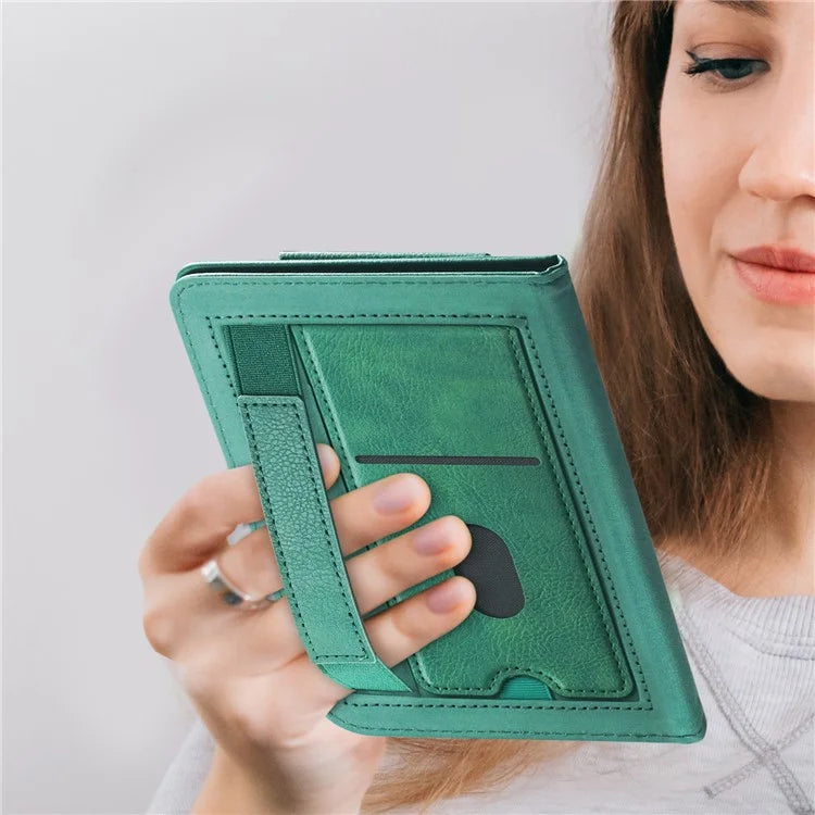 For Kobo Clara Colour / Clara 2E Case Card Slots Stand Hand Strap PU Leather E-Reader Cover