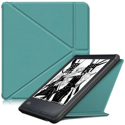 For Kobo Libra Colour / Libra 2 Case PU Leather Protective E-reader Cover Origami Standish Green