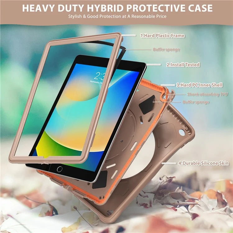 For iPad 10.2 (2021) / (2020) / (2019) Case Rotatable Hand Grip Kickstand PC+Silicone+TPU Tablet Cover