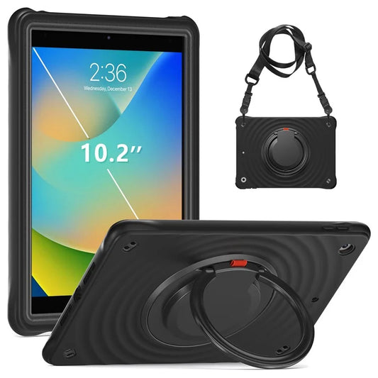 For iPad 10.2 (2021) / (2020) / (2019) Case with Shoulder Strap Kickstand PC+Silicone+TPU Tablet Cover