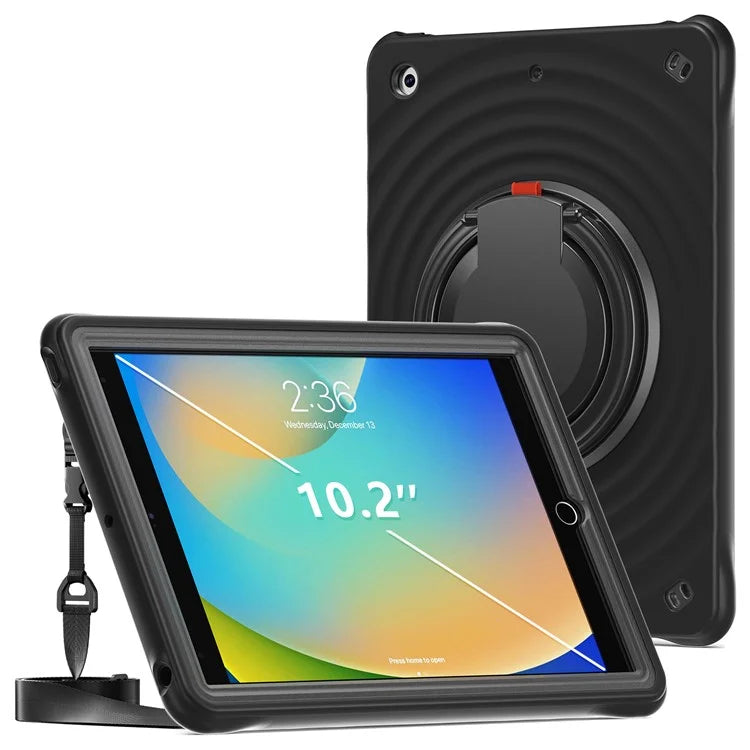 For iPad 10.2 (2021) / (2020) / (2019) Case with Shoulder Strap Kickstand PC+Silicone+TPU Tablet Cover