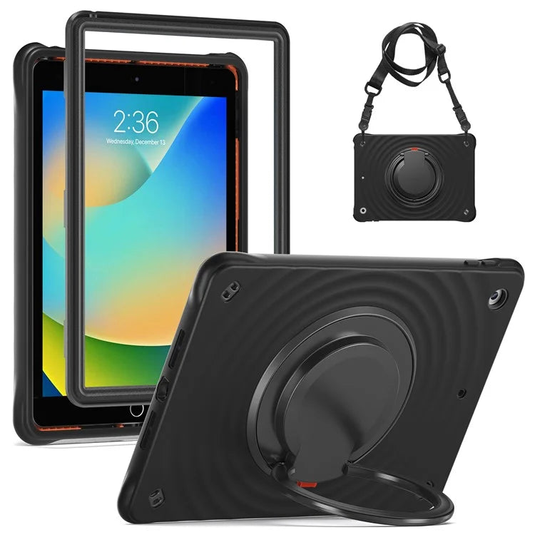 For iPad 10.2 (2021) / (2020) / (2019) Case with Shoulder Strap Kickstand PC+Silicone+TPU Tablet Cover