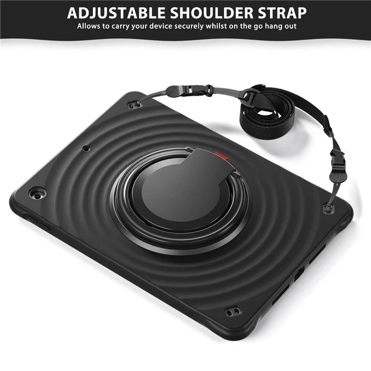 For iPad 10.2 (2021) / (2020) / (2019) Case with Shoulder Strap Kickstand PC+Silicone+TPU Tablet Cover