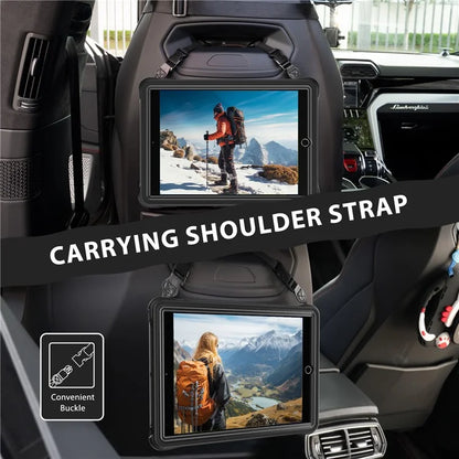 For iPad 10.2 (2021) / (2020) / (2019) Case with Shoulder Strap Kickstand PC+Silicone+TPU Tablet Cover