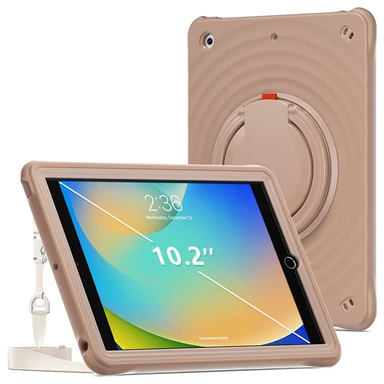 For iPad 10.2 (2021) / (2020) / (2019) Case with Shoulder Strap Kickstand PC+Silicone+TPU Tablet Cover