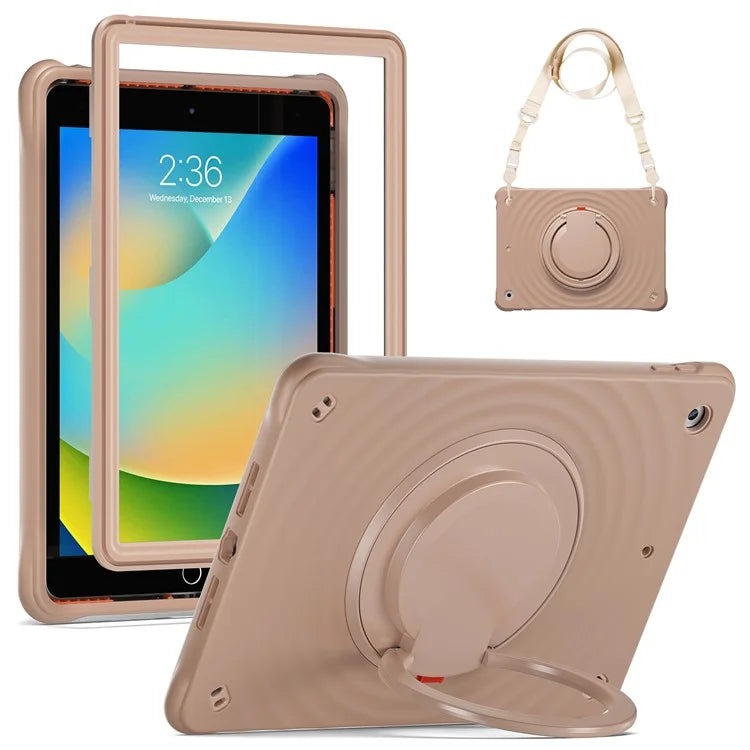 For iPad 10.2 (2021) / (2020) / (2019) Case with Shoulder Strap Kickstand PC+Silicone+TPU Tablet Cover