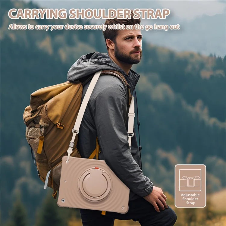 For iPad 10.2 (2021) / (2020) / (2019) Case with Shoulder Strap Kickstand PC+Silicone+TPU Tablet Cover