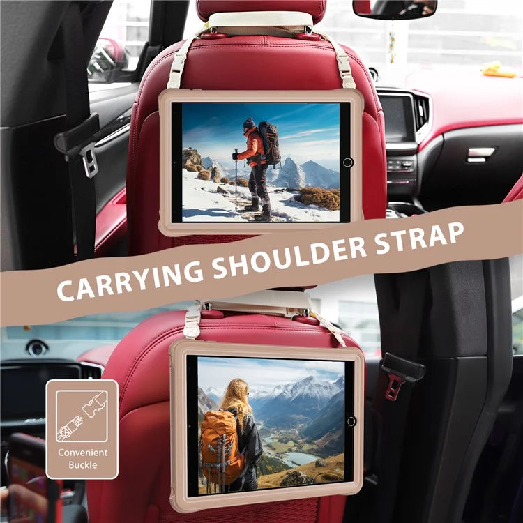 For iPad 10.2 (2021) / (2020) / (2019) Case with Shoulder Strap Kickstand PC+Silicone+TPU Tablet Cover