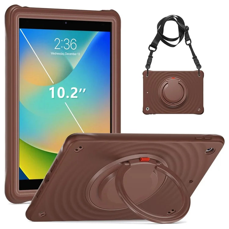 For iPad 10.2 (2021) / (2020) / (2019) Case with Shoulder Strap Kickstand PC+Silicone+TPU Tablet Cover