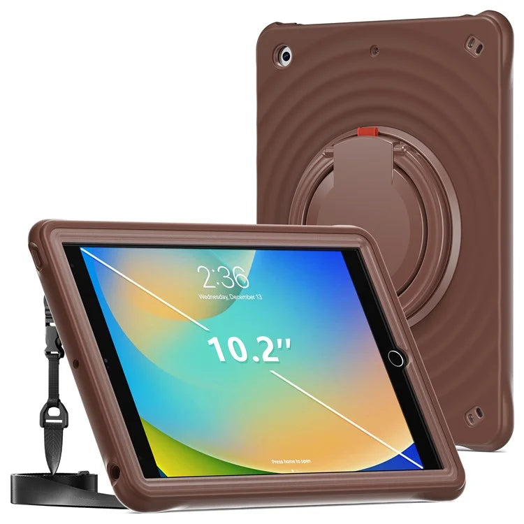 For iPad 10.2 (2021) / (2020) / (2019) Case with Shoulder Strap Kickstand PC+Silicone+TPU Tablet Cover