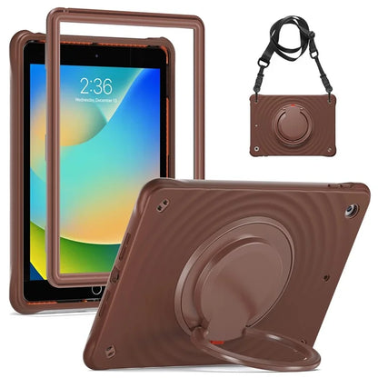 For iPad 10.2 (2021) / (2020) / (2019) Case with Shoulder Strap Kickstand PC+Silicone+TPU Tablet Cover
