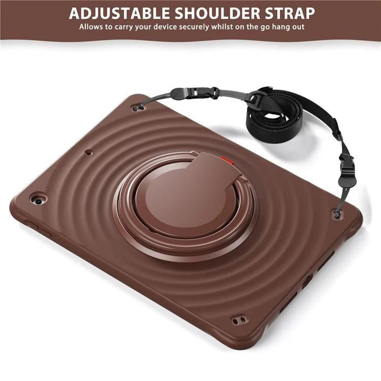 For iPad 10.2 (2021) / (2020) / (2019) Case with Shoulder Strap Kickstand PC+Silicone+TPU Tablet Cover