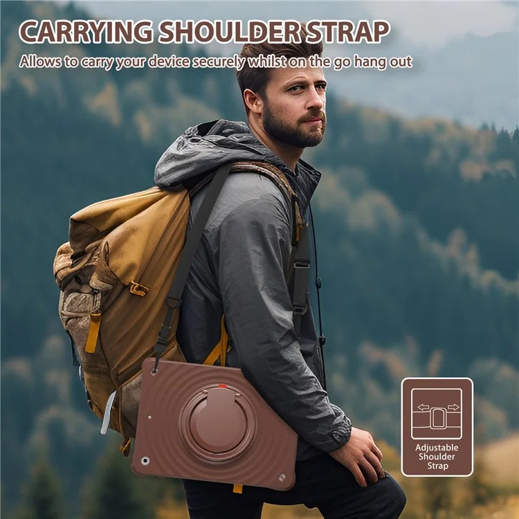 For iPad 10.2 (2021) / (2020) / (2019) Case with Shoulder Strap Kickstand PC+Silicone+TPU Tablet Cover