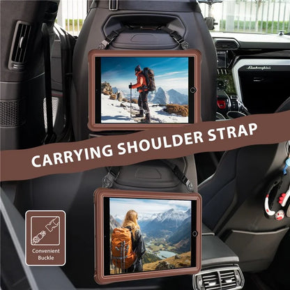 For iPad 10.2 (2021) / (2020) / (2019) Case with Shoulder Strap Kickstand PC+Silicone+TPU Tablet Cover