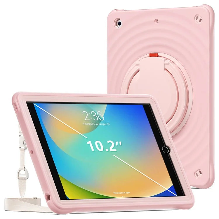 For iPad 10.2 (2021) / (2020) / (2019) Case with Shoulder Strap Kickstand PC+Silicone+TPU Tablet Cover