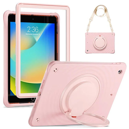 For iPad 10.2 (2021) / (2020) / (2019) Case with Shoulder Strap Kickstand PC+Silicone+TPU Tablet Cover