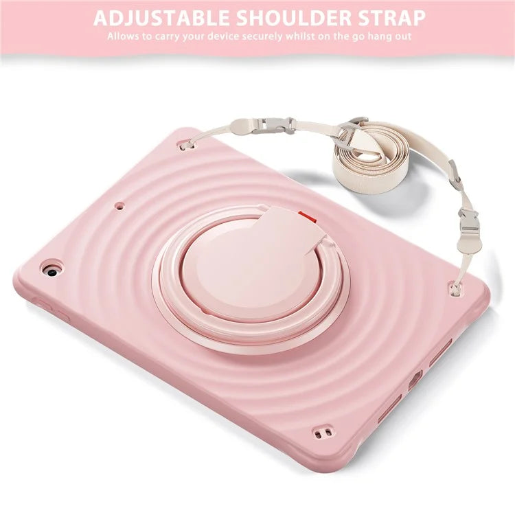 For iPad 10.2 (2021) / (2020) / (2019) Case with Shoulder Strap Kickstand PC+Silicone+TPU Tablet Cover