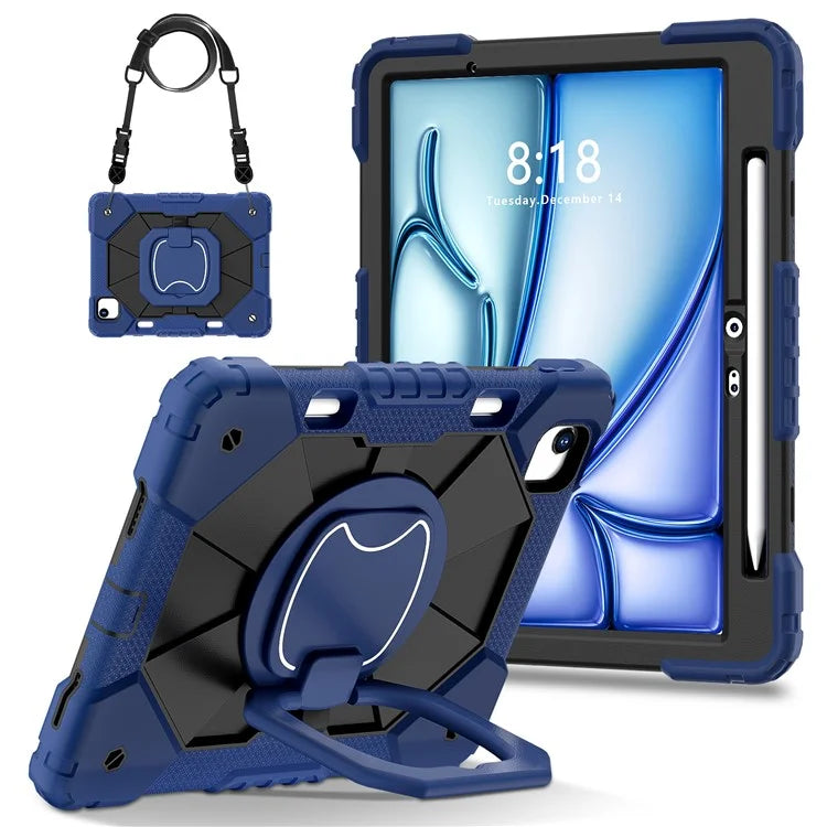 C3 for iPad Air 13 (2024) Case with Shoulder Strap Silicone+PC Kickstand Tablet Cover