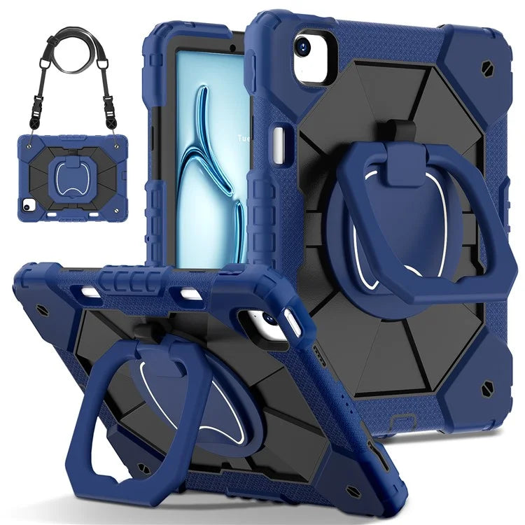 C3 for iPad Air 13 (2024) Case with Shoulder Strap Silicone+PC Kickstand Tablet Cover