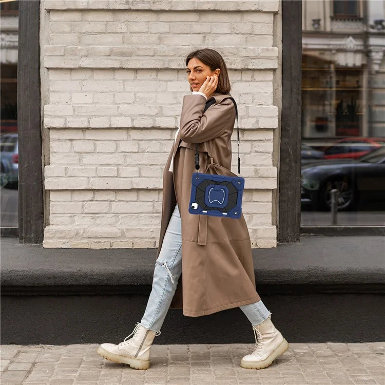 C3 for iPad Air 13 (2024) Case with Shoulder Strap Silicone+PC Kickstand Tablet Cover