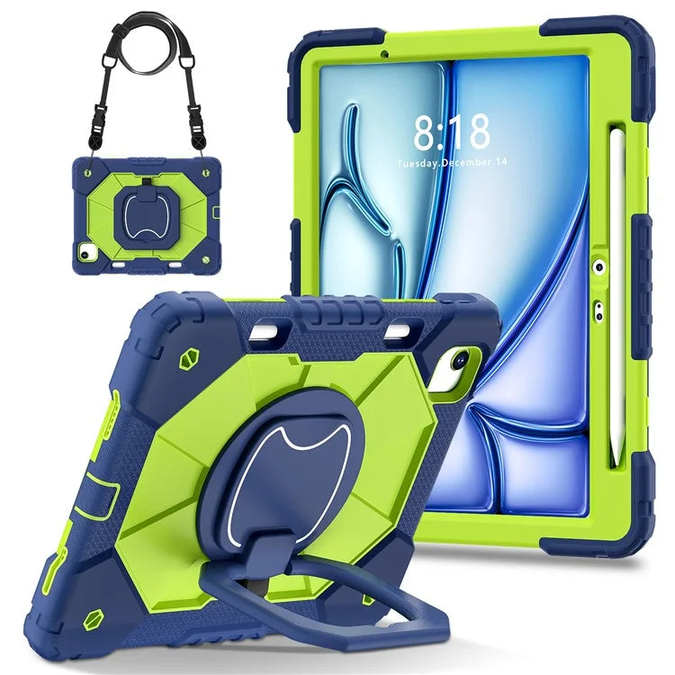 C3 for iPad Air 13 (2024) Case with Shoulder Strap Silicone+PC Kickstand Tablet Cover