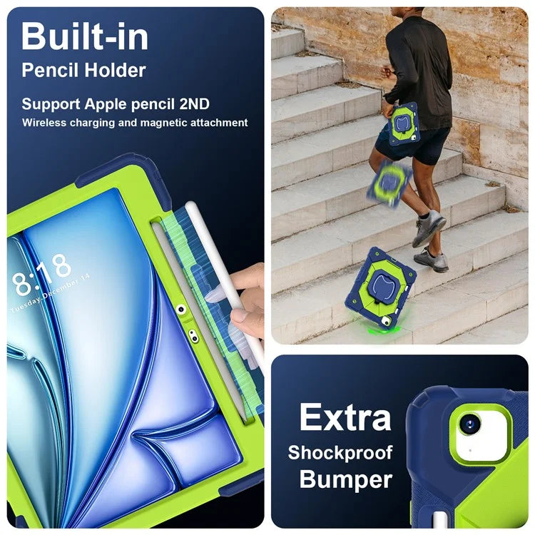 C3 for iPad Air 13 (2024) Case with Shoulder Strap Silicone+PC Kickstand Tablet Cover