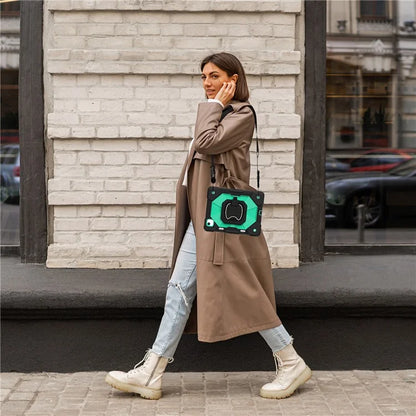 C3 for iPad Air 13 (2024) Case with Shoulder Strap Silicone+PC Kickstand Tablet Cover