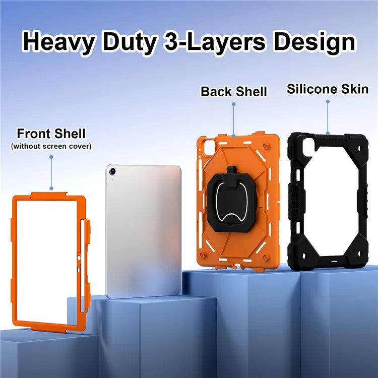 C3 for iPad Air 13 (2024) Case with Shoulder Strap Silicone+PC Kickstand Tablet Cover