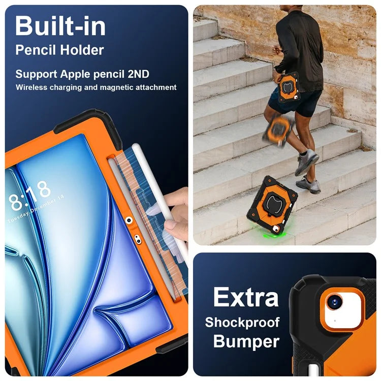 C3 for iPad Air 13 (2024) Case with Shoulder Strap Silicone+PC Kickstand Tablet Cover