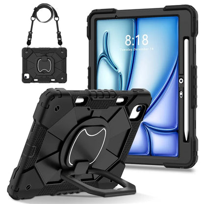 C3 for iPad Air 13 (2024) Case with Shoulder Strap Silicone+PC Kickstand Tablet Cover