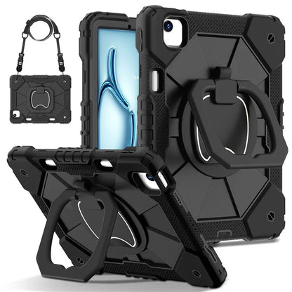 C3 for iPad Air 13 (2024) Case with Shoulder Strap Silicone+PC Kickstand Tablet Cover