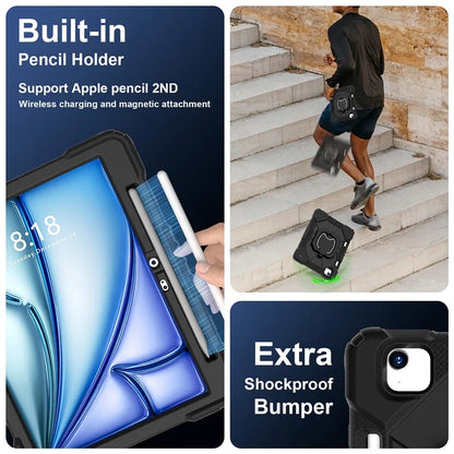 C3 for iPad Air 13 (2024) Case with Shoulder Strap Silicone+PC Kickstand Tablet Cover