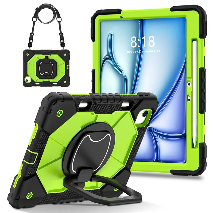C3 for iPad Air 13 (2024) Case with Shoulder Strap Silicone+PC Kickstand Tablet Cover