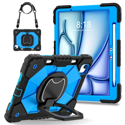 C3 for iPad Air 13 (2024) Case with Shoulder Strap Silicone+PC Kickstand Tablet Cover