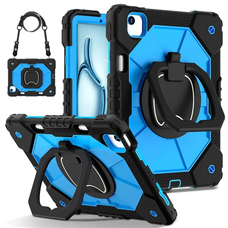 C3 for iPad Air 13 (2024) Case with Shoulder Strap Silicone+PC Kickstand Tablet Cover