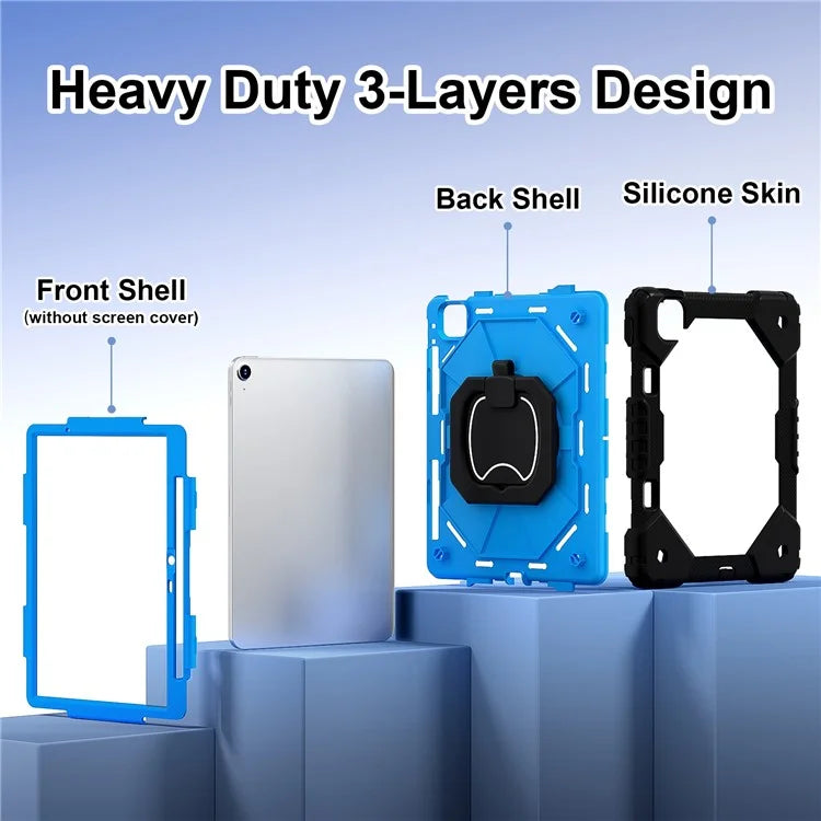 C3 for iPad Air 13 (2024) Case with Shoulder Strap Silicone+PC Kickstand Tablet Cover