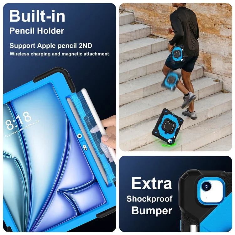 C3 for iPad Air 13 (2024) Case with Shoulder Strap Silicone+PC Kickstand Tablet Cover