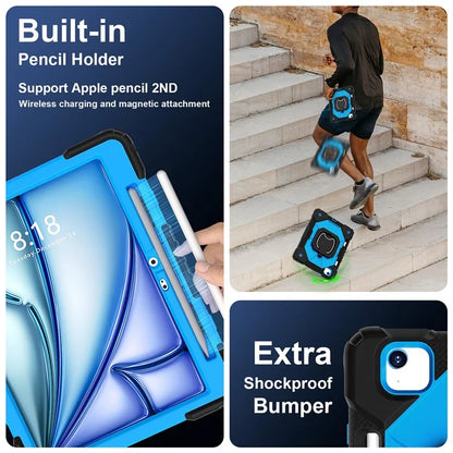 C3 for iPad Air 13 (2024) Case with Shoulder Strap Silicone+PC Kickstand Tablet Cover