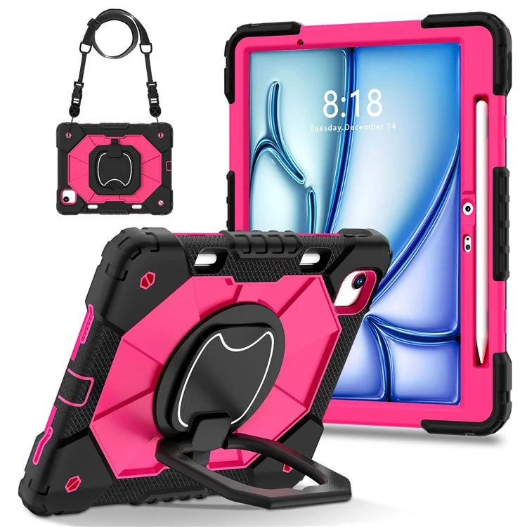 C3 for iPad Air 13 (2024) Case with Shoulder Strap Silicone+PC Kickstand Tablet Cover