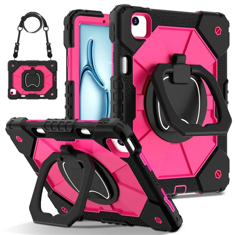 C3 for iPad Air 13 (2024) Case with Shoulder Strap Silicone+PC Kickstand Tablet Cover