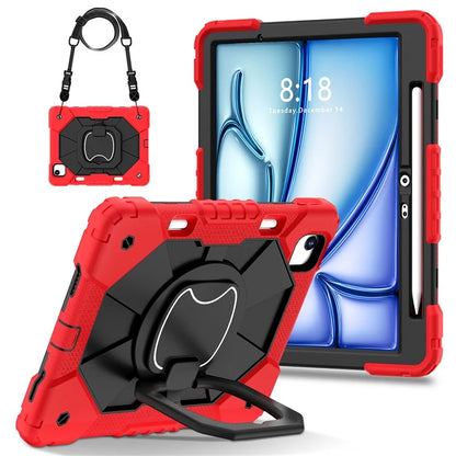 C3 for iPad Air 13 (2024) Case with Shoulder Strap Silicone+PC Kickstand Tablet Cover
