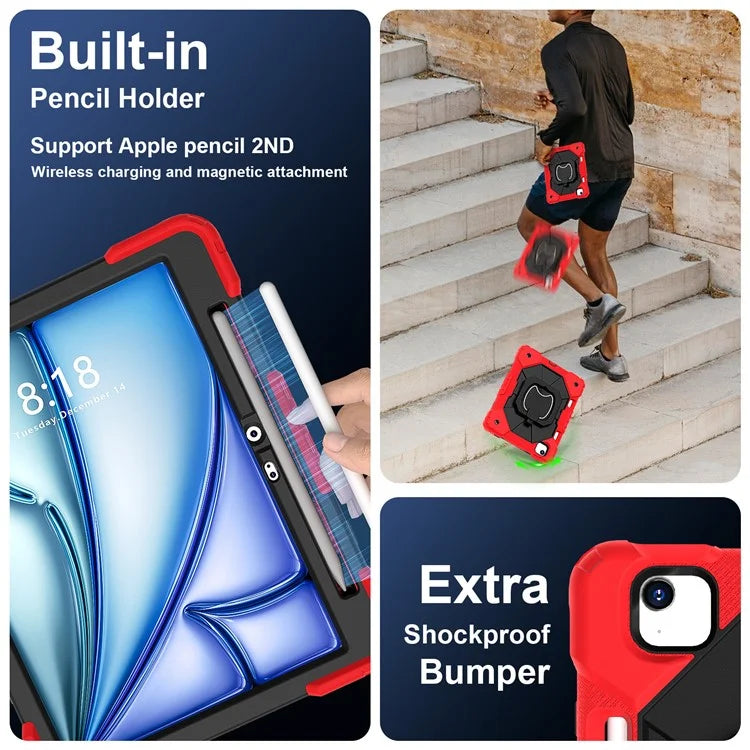 C3 for iPad Air 13 (2024) Case with Shoulder Strap Silicone+PC Kickstand Tablet Cover