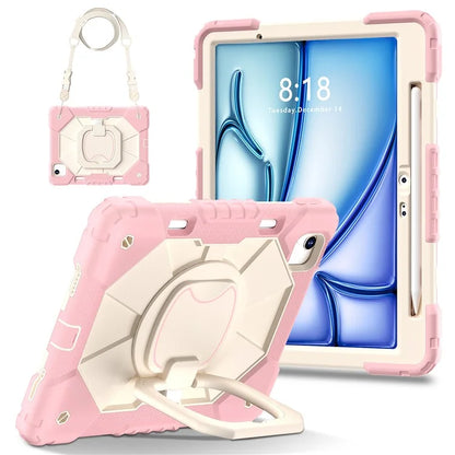 C3 for iPad Air 13 (2024) Case with Shoulder Strap Silicone+PC Kickstand Tablet Cover