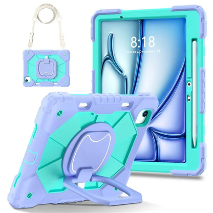 C3 for iPad Air 13 (2024) Case with Shoulder Strap Silicone+PC Kickstand Tablet Cover